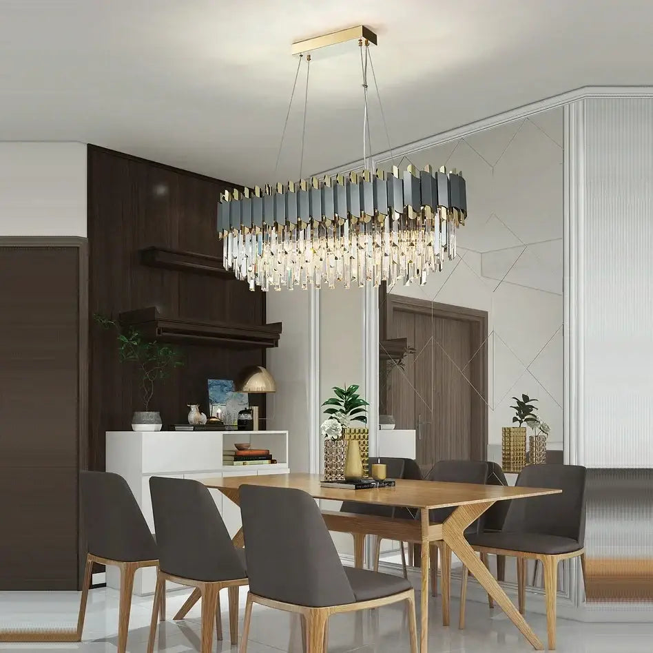Decorbites art deco gray & gold crystal chandelier foyer light