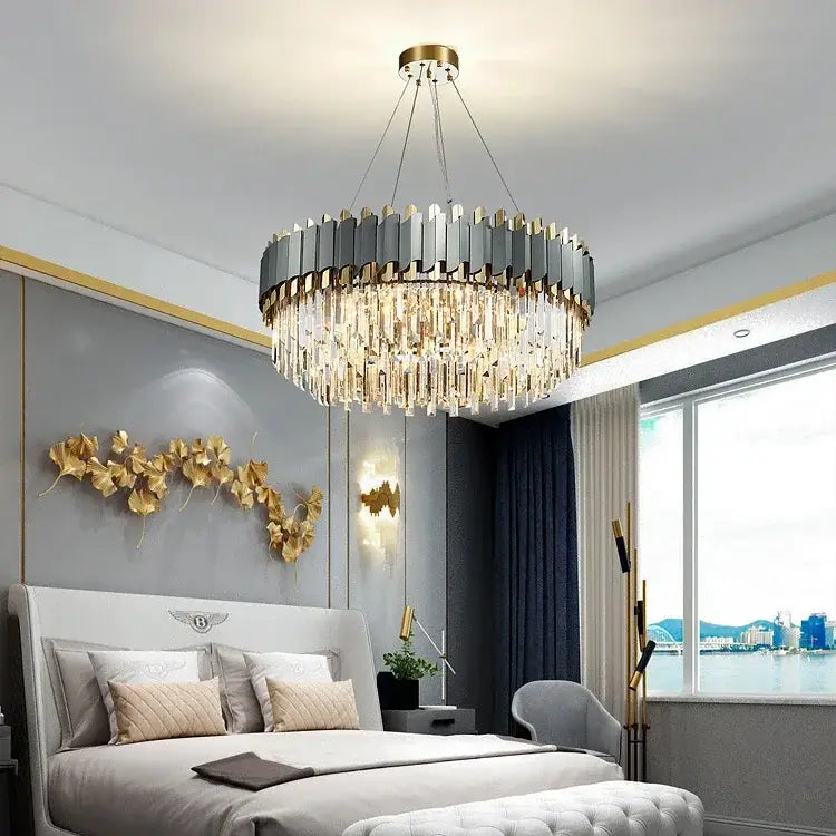 Decorbites art deco gray & gold crystal chandelier foyer light