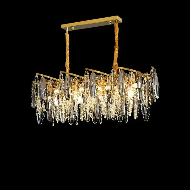 Art deco led crystal chandelier gold and smoky foyer lighting