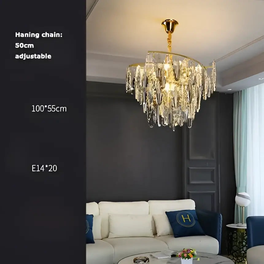 Art deco led crystal chandelier gold and smoky foyer lighting