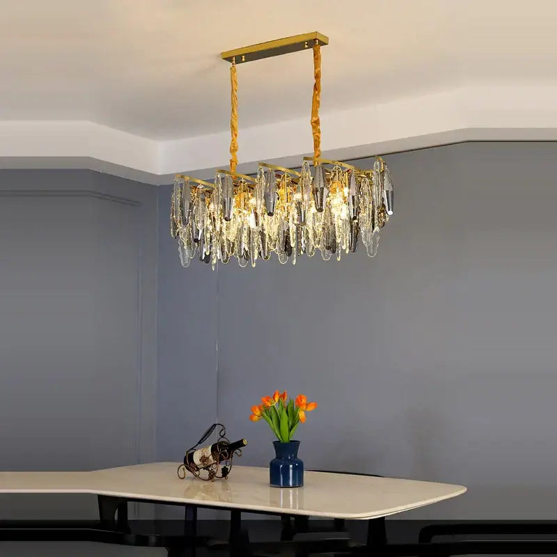 Art deco led crystal chandelier gold and smoky foyer lighting