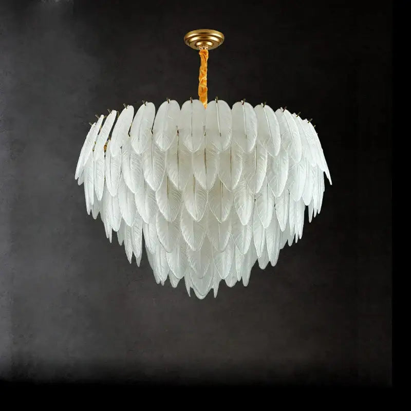 Decorbites art deco white glass feather chandelier for bedroom