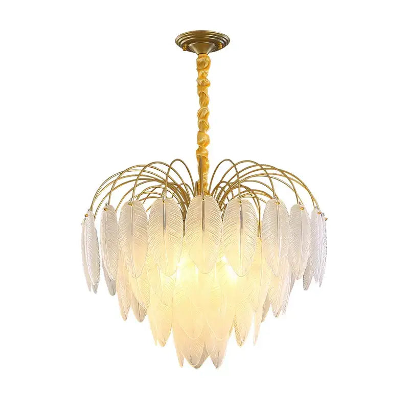 Decorbites art deco white glass feather chandelier for bedroom