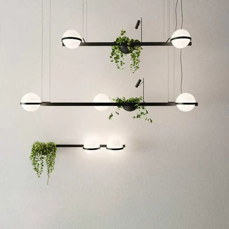 Modern black plant pendant light dining room led garden lamp