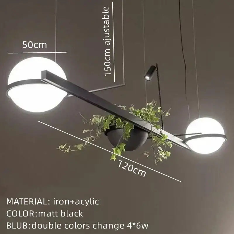Modern black plant pendant light dining room led garden lamp