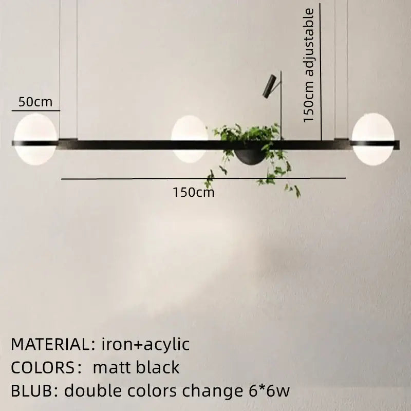Modern black plant pendant light dining room led garden lamp