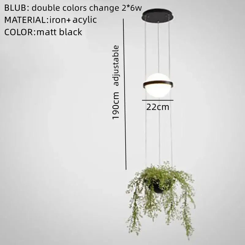 Modern black plant pendant light dining room led garden lamp