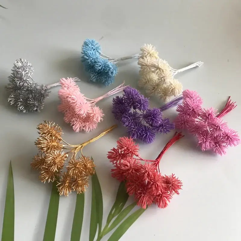 Colorful pom-pom artificial plants set of 6 wedding decor