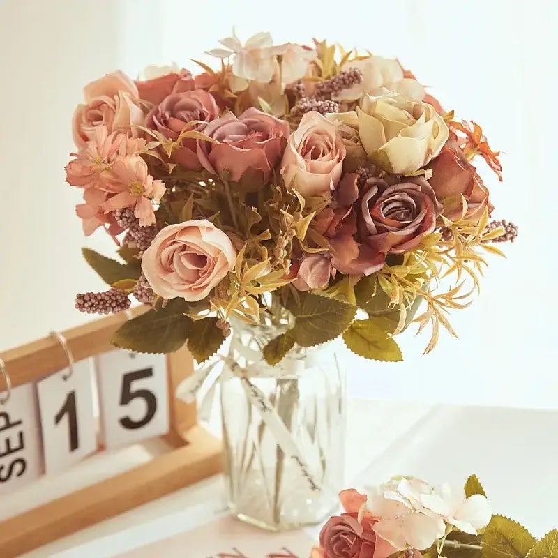 Artificial western rose wedding decor pink & mauve bouquet bedroom