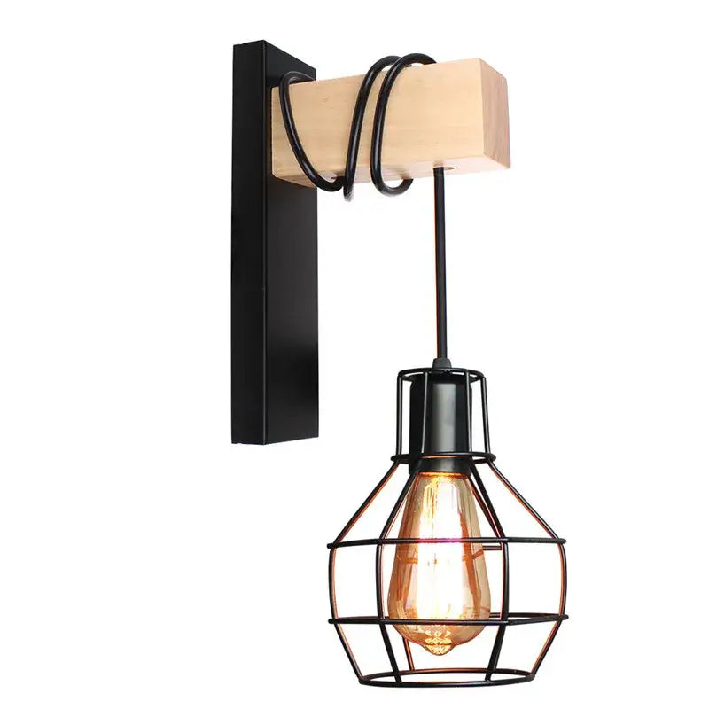 Modern wood and black & white artistic metal iron wall lamp bedroom