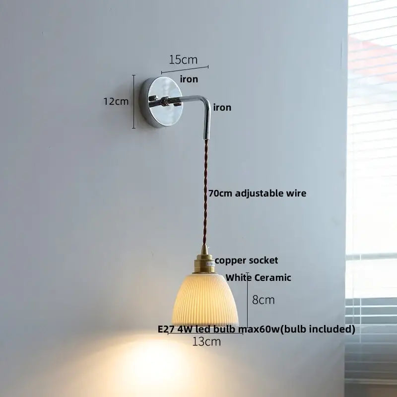 Japanese ash wood led wall light bedroom pull chain lamp