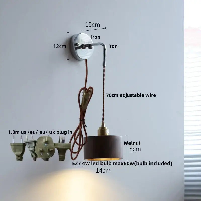Japanese ash wood led wall light bedroom pull chain lamp