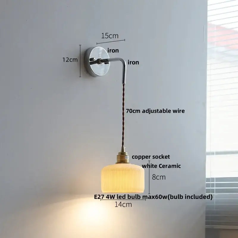 Japanese ash wood led wall light bedroom pull chain lamp