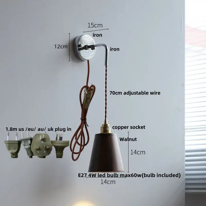 Japanese ash wood led wall light bedroom pull chain lamp