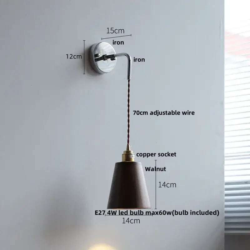 Japanese ash wood led wall light bedroom pull chain lamp