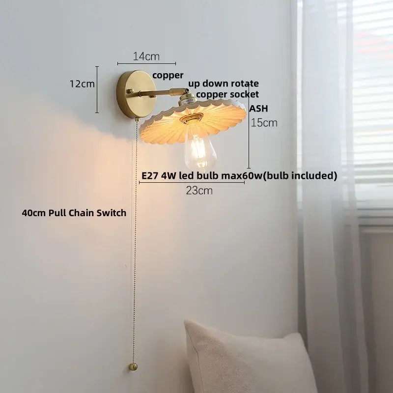 Vintage scalloped brass and glass wall lights living room sconce