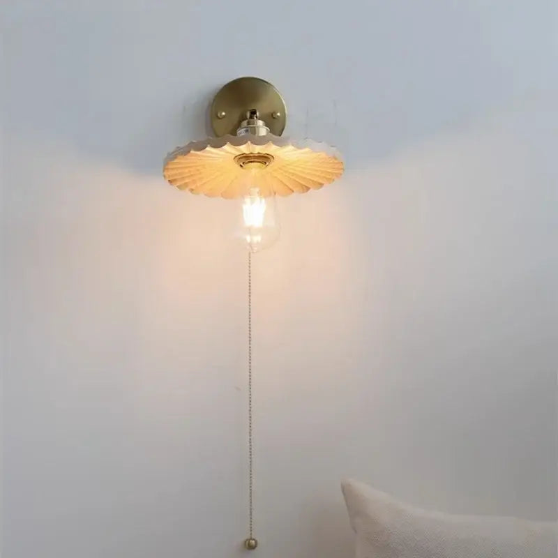 Vintage scalloped brass and glass wall lights living room sconce
