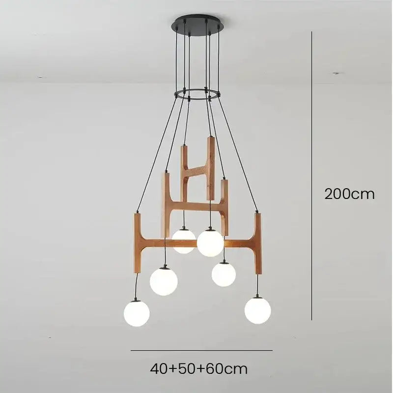 Modern astra wood pendant light with white glass shades dining room