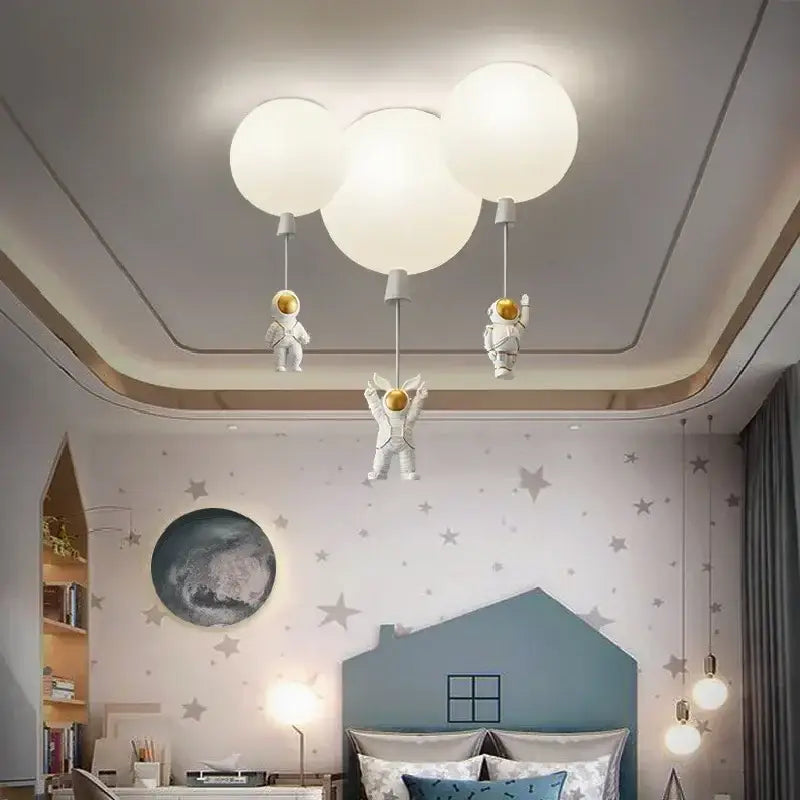 Modern white and gold astronaut balloon ceiling lamp for kids room