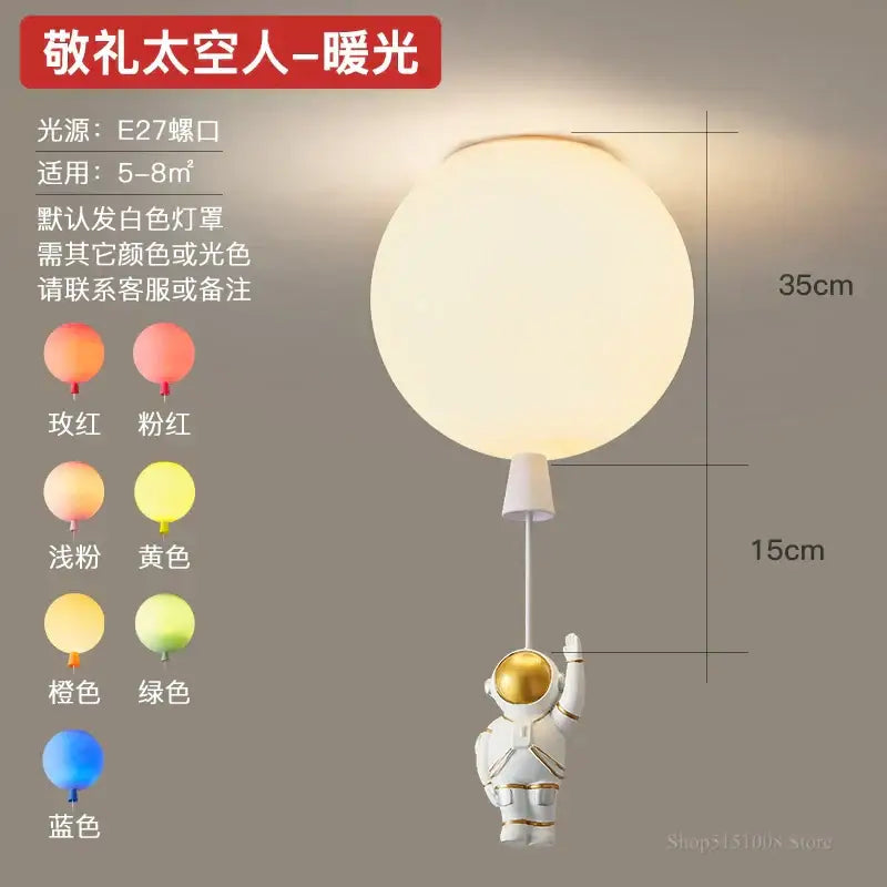Decorbites astronaut balloon white & gold pendant light nursery room