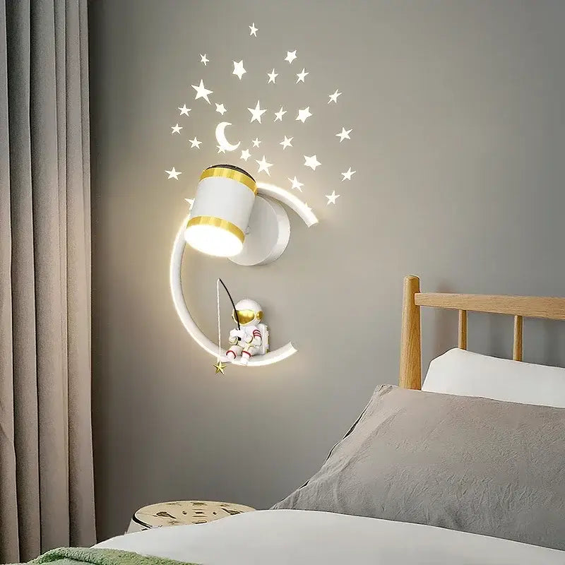 Modern astronaut cartoon wall lamp white & gold bedroom light