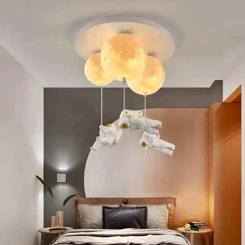 Astronaut moon globe ceiling light for kids bedroom