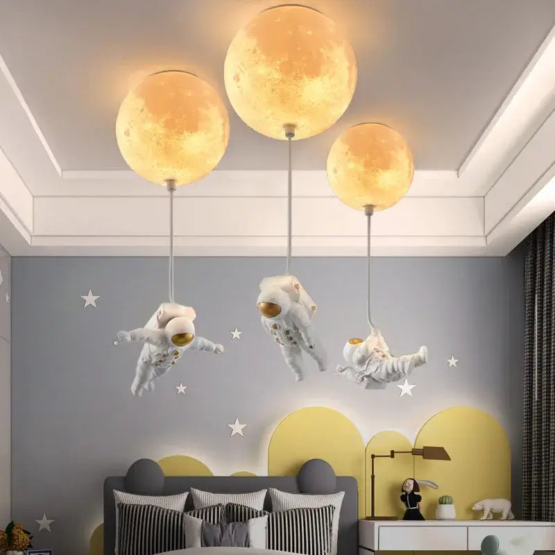 Astronaut moon globe ceiling light for kids bedroom