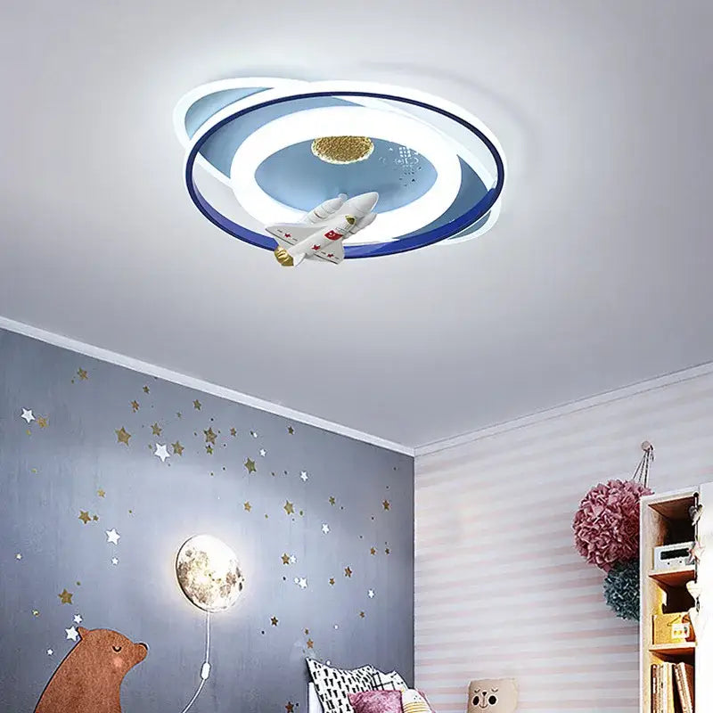 Modern blue & white astronaut kids bedroom ceiling light
