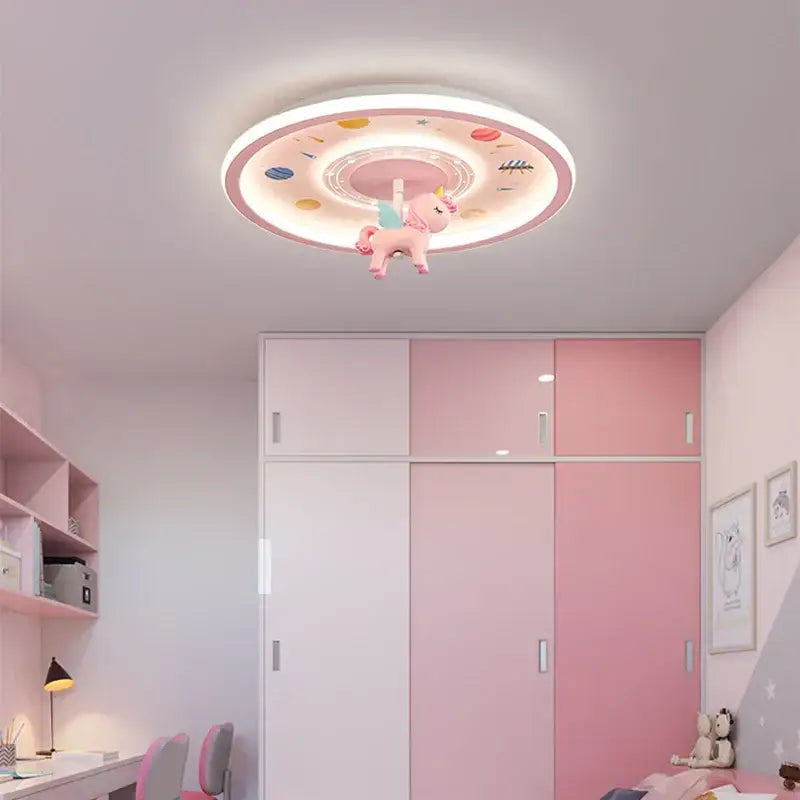 Pink unicorn led ceiling light for kids bedroom celestial design