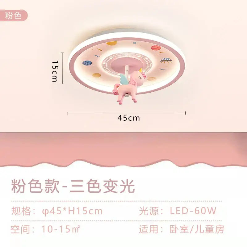 Pink unicorn led ceiling light for kids bedroom celestial design