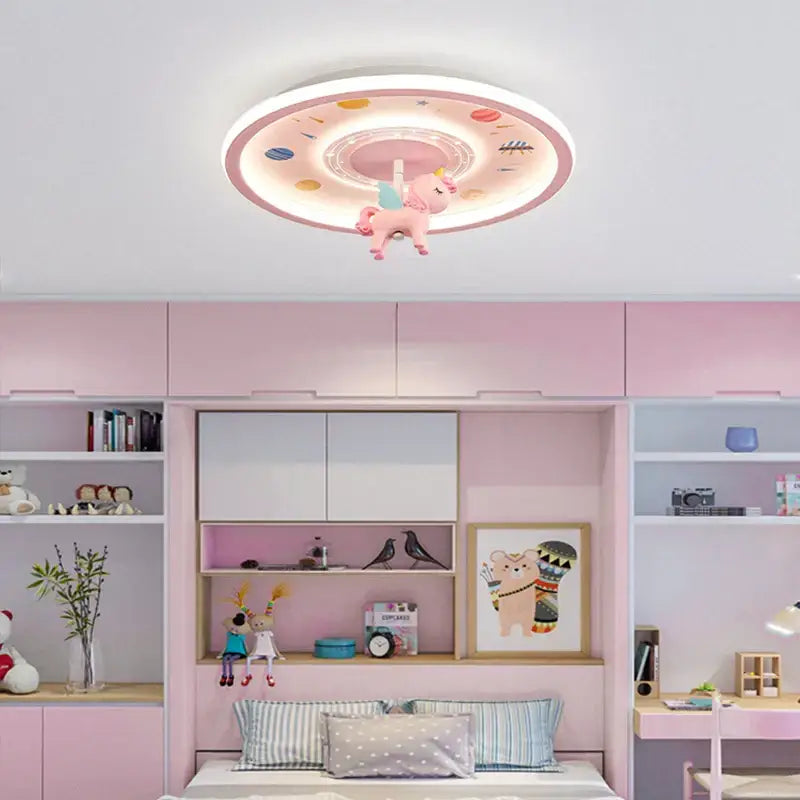 Pink unicorn led ceiling light for kids bedroom celestial design