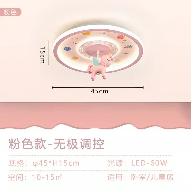 Pink unicorn led ceiling light for kids bedroom celestial design