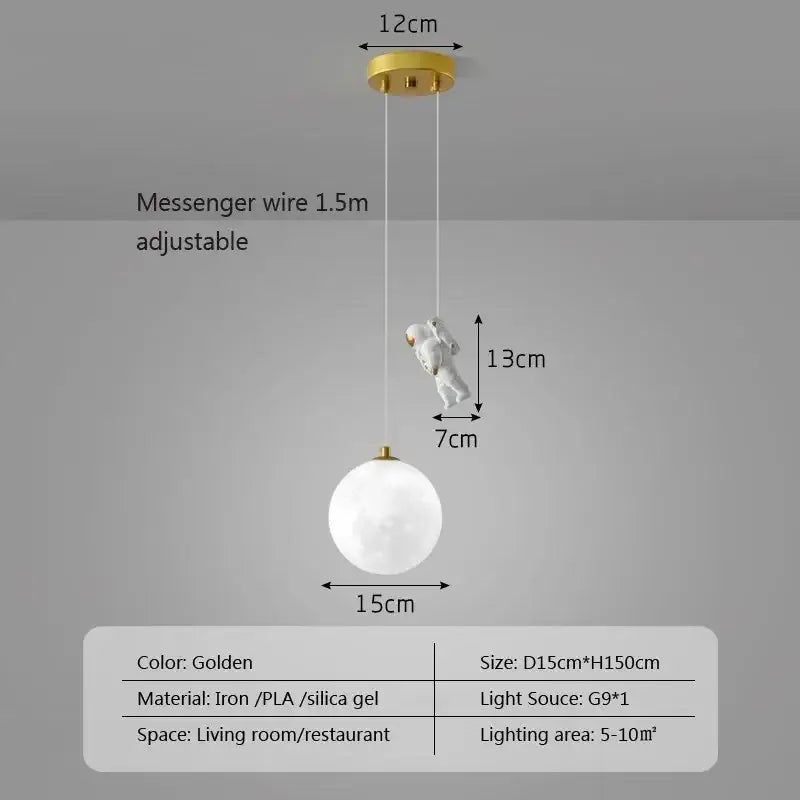 Decorbites astronaut moon pendant light for childrens room bedroom