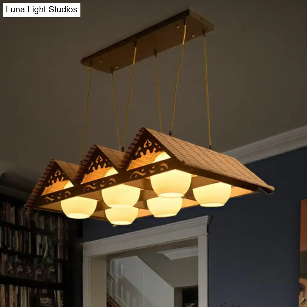 Bamboo chinese island pendant light for dining room triangle roof