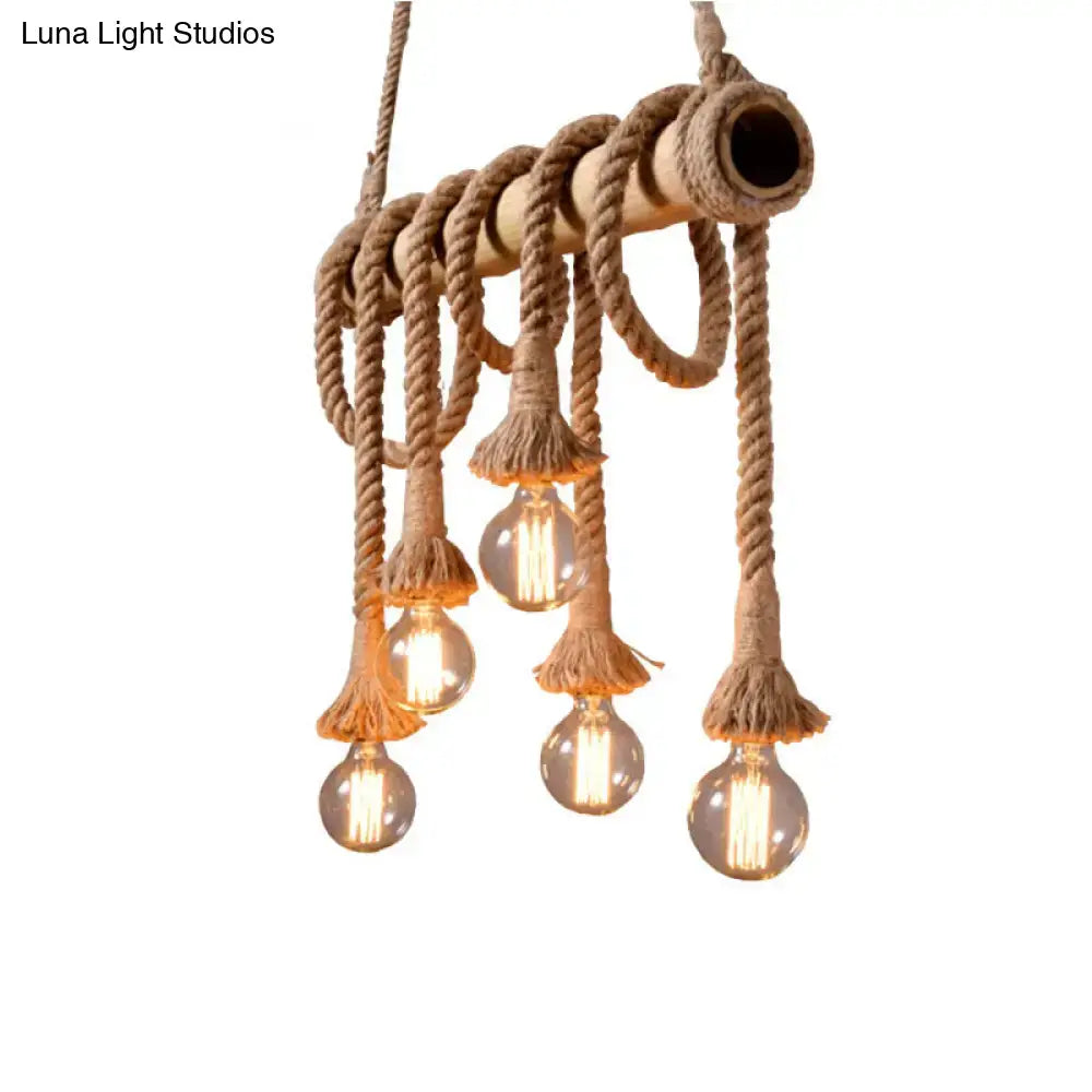 Rustic bamboo linear island industrial style dining room pendant light