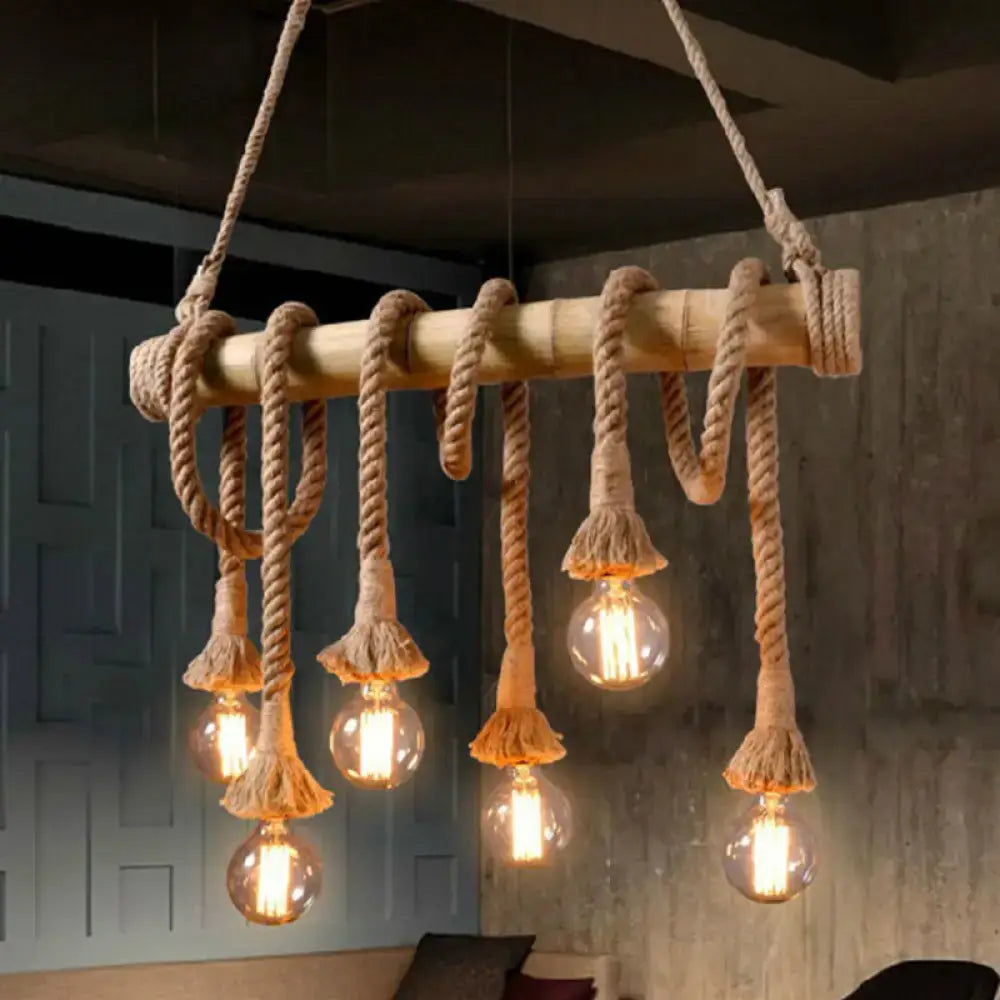 Rustic bamboo linear island industrial style dining room pendant light