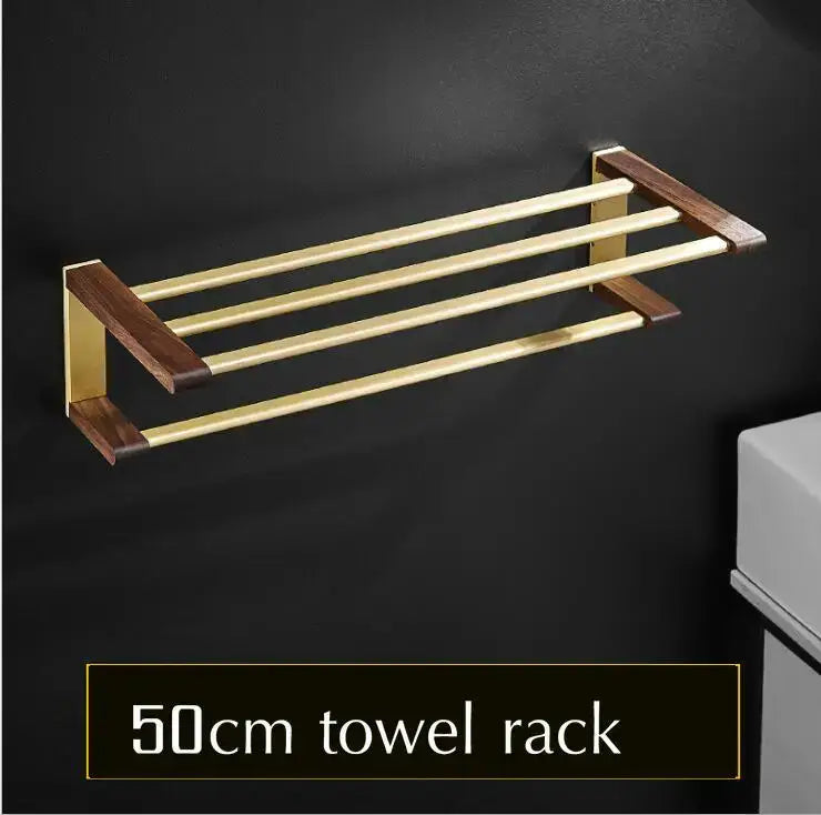 Modern gold & dark wood bathroom hardware set – bathroom rack