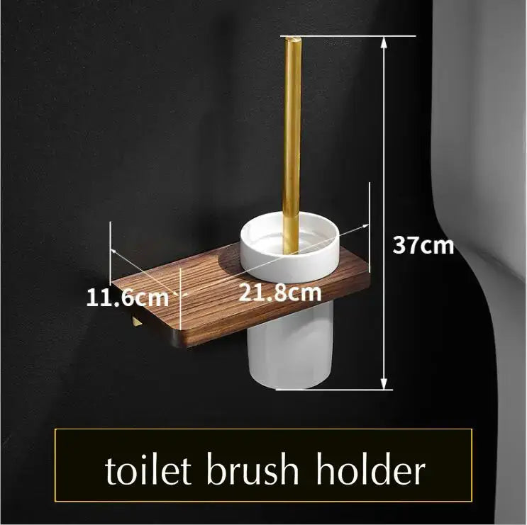 Modern gold & dark wood bathroom hardware set – bathroom rack