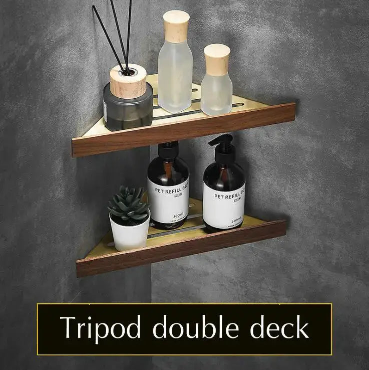 Modern gold & dark wood bathroom hardware set – bathroom rack