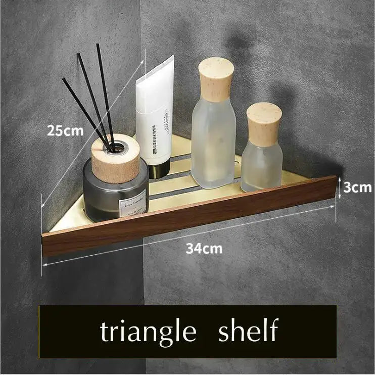 Modern gold & dark wood bathroom hardware set – bathroom rack