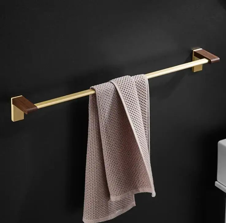 Modern gold & dark wood bathroom hardware set – bathroom rack