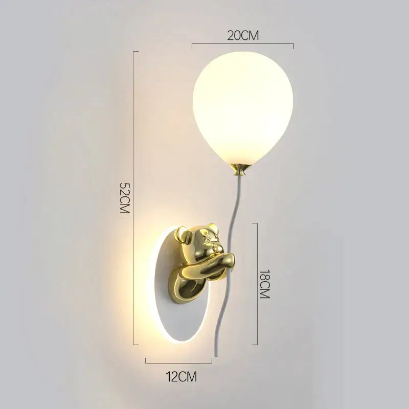 Pink & yellow bear artistic kids wall lamp bedroom balloon sconce