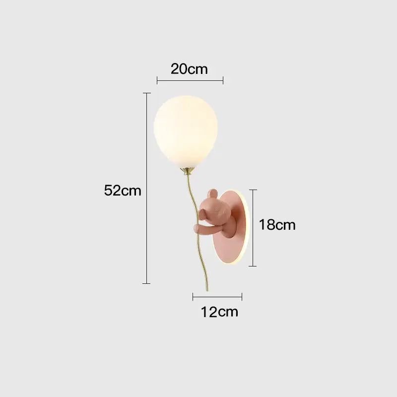 Pink & yellow bear artistic kids wall lamp bedroom balloon sconce