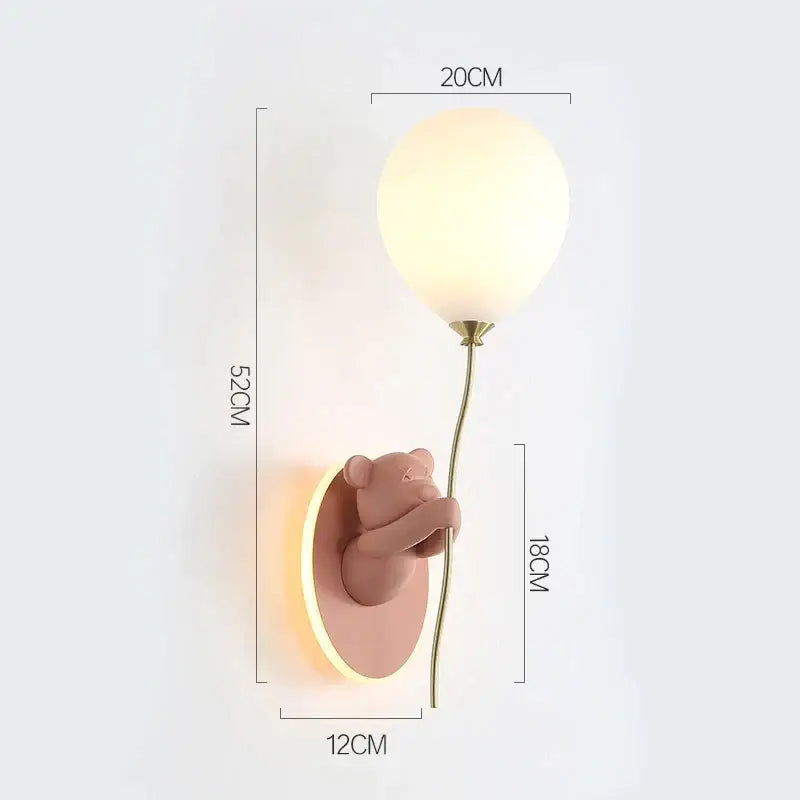 Pink & yellow bear artistic kids wall lamp bedroom balloon sconce