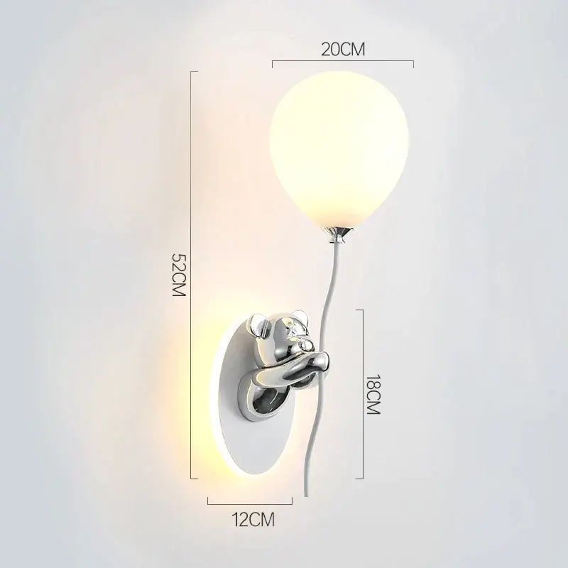 Pink & yellow bear artistic kids wall lamp bedroom balloon sconce