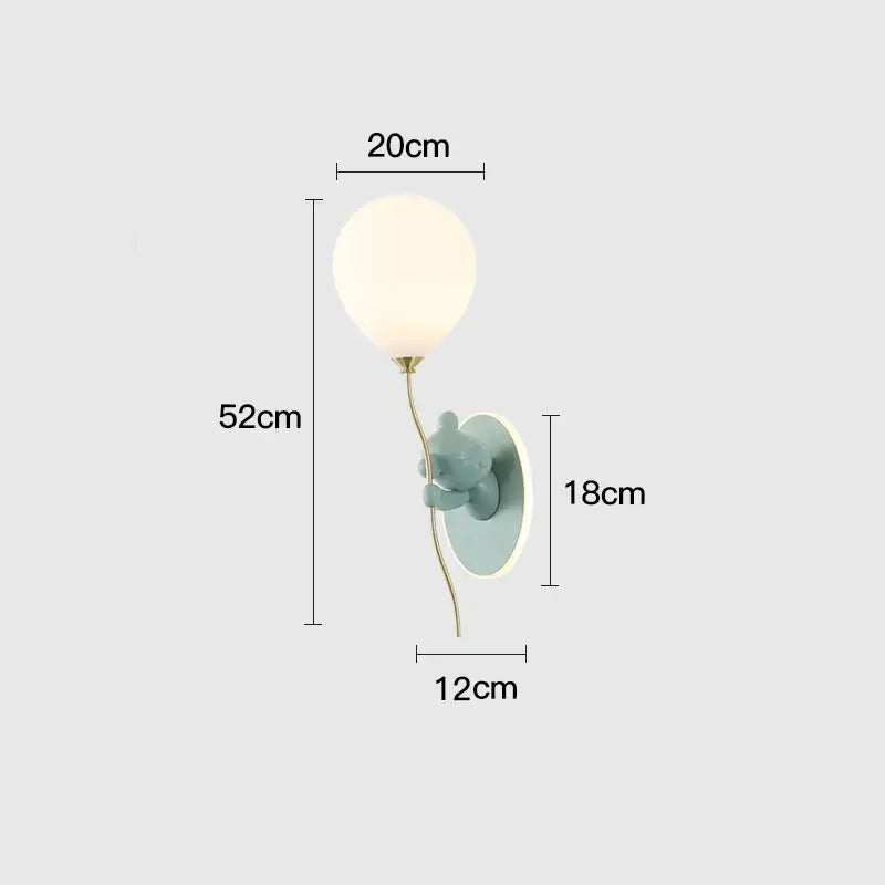 Pink & yellow bear artistic kids wall lamp bedroom balloon sconce