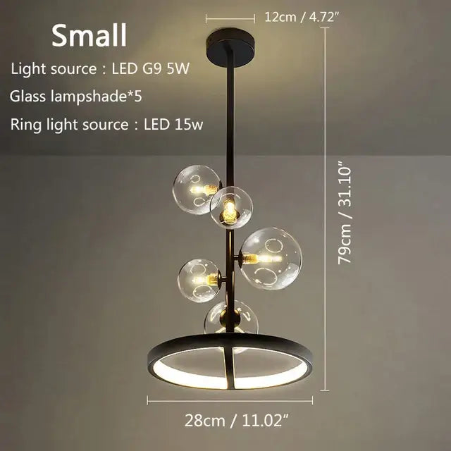 Modern black metal led pendant chandelier for dining room