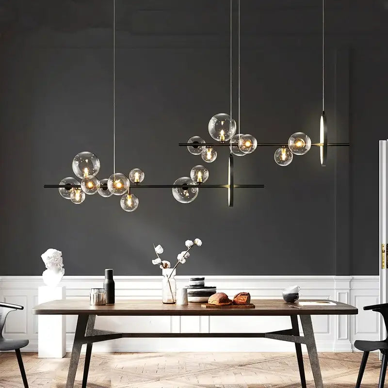 Modern black metal led pendant chandelier for dining room