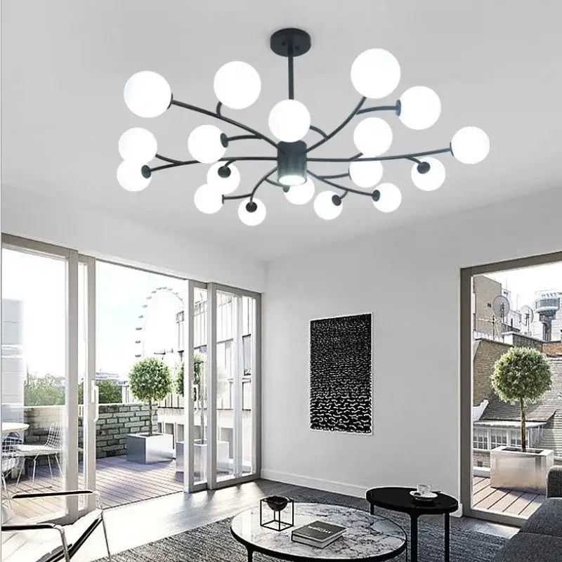 Nordic gold & black glass ball molecule chandelier dining room light