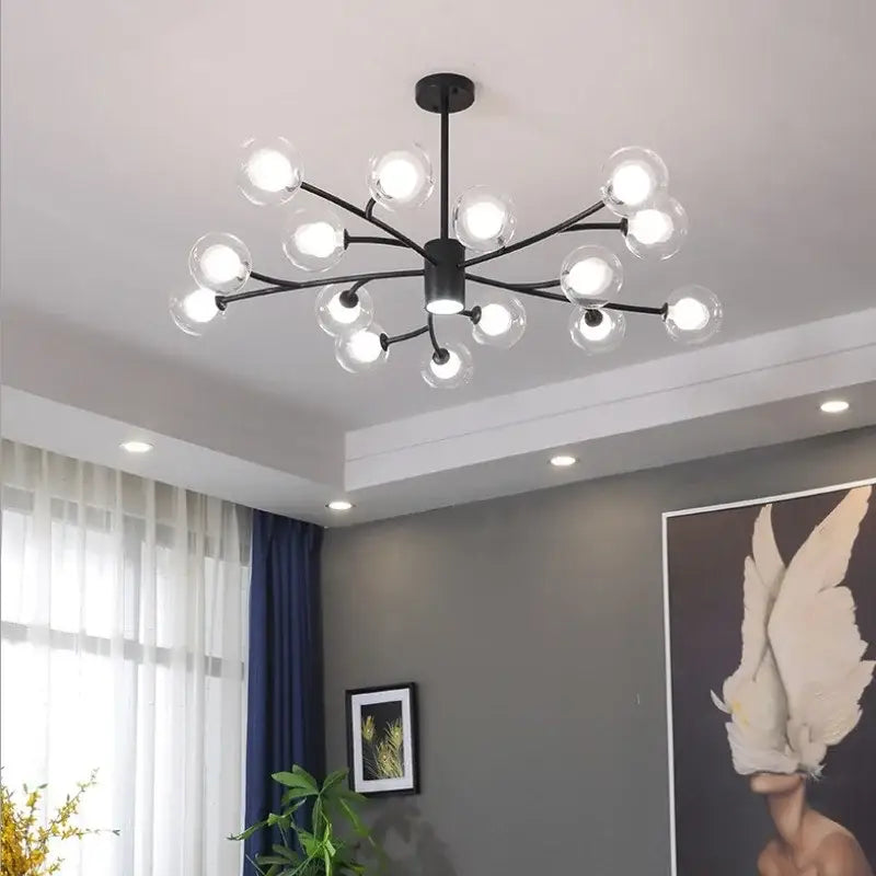 Nordic gold & black glass ball molecule chandelier dining room light